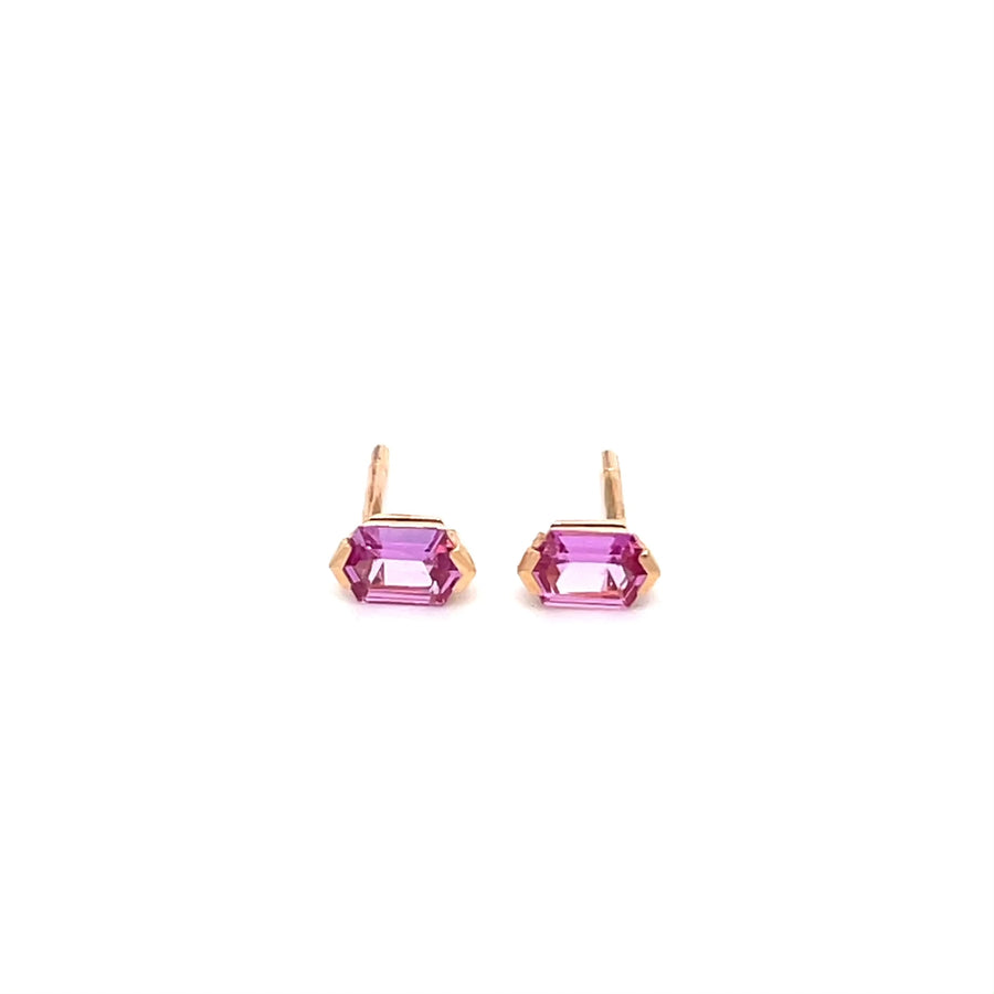 14K Rose Gold Pink Sapphire Hexagon Studs 0.80ct
