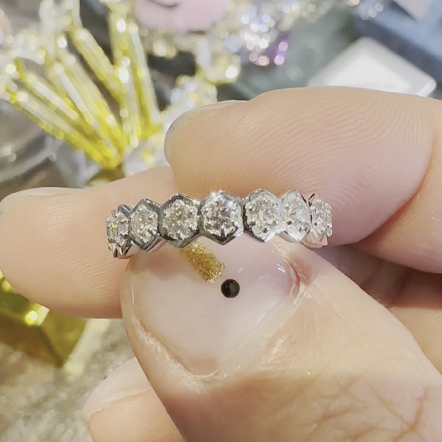 14K White Gold Honeycomb Diamond Eternity Band 1.20ct