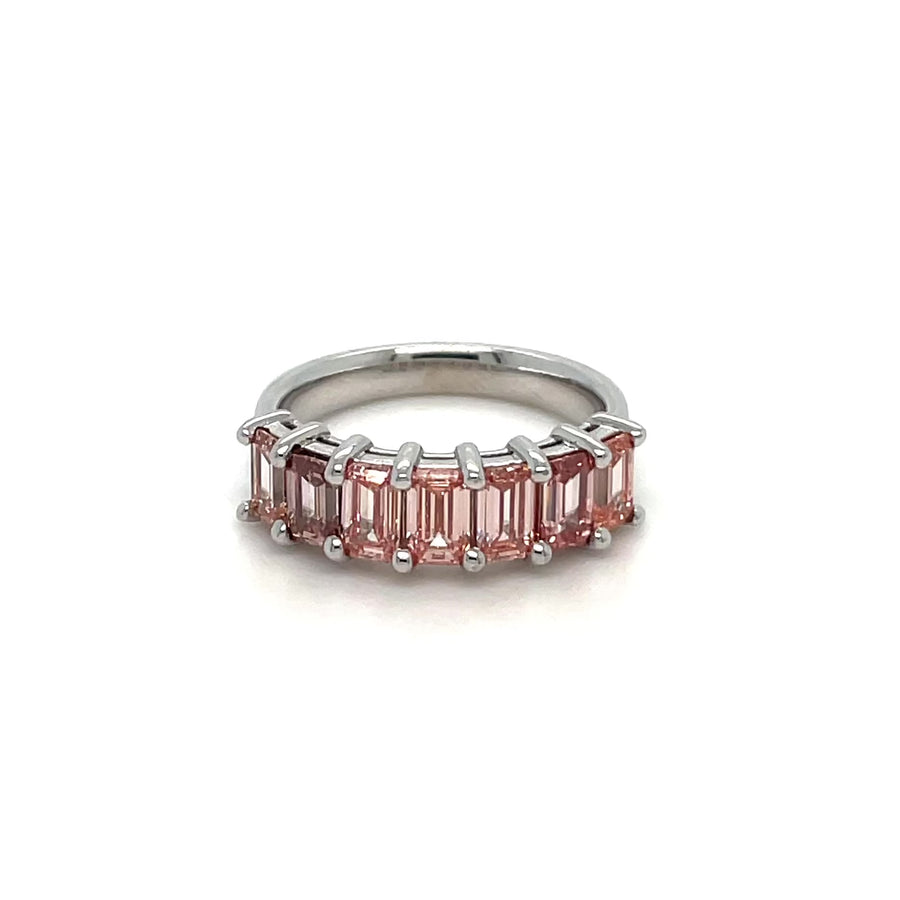 14K White Gold Ombre Lab Grown Pink Diamond Half Eternity Band 2.35ct
