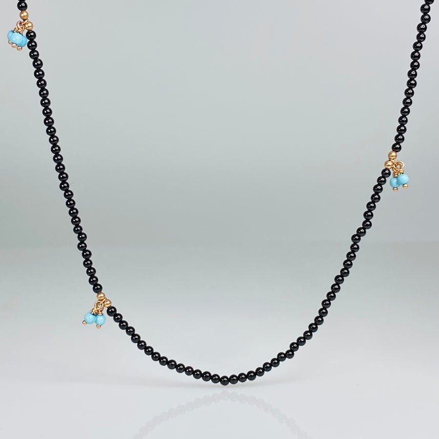 14K Rose Gold Black Onyx/Turquoise Necklace