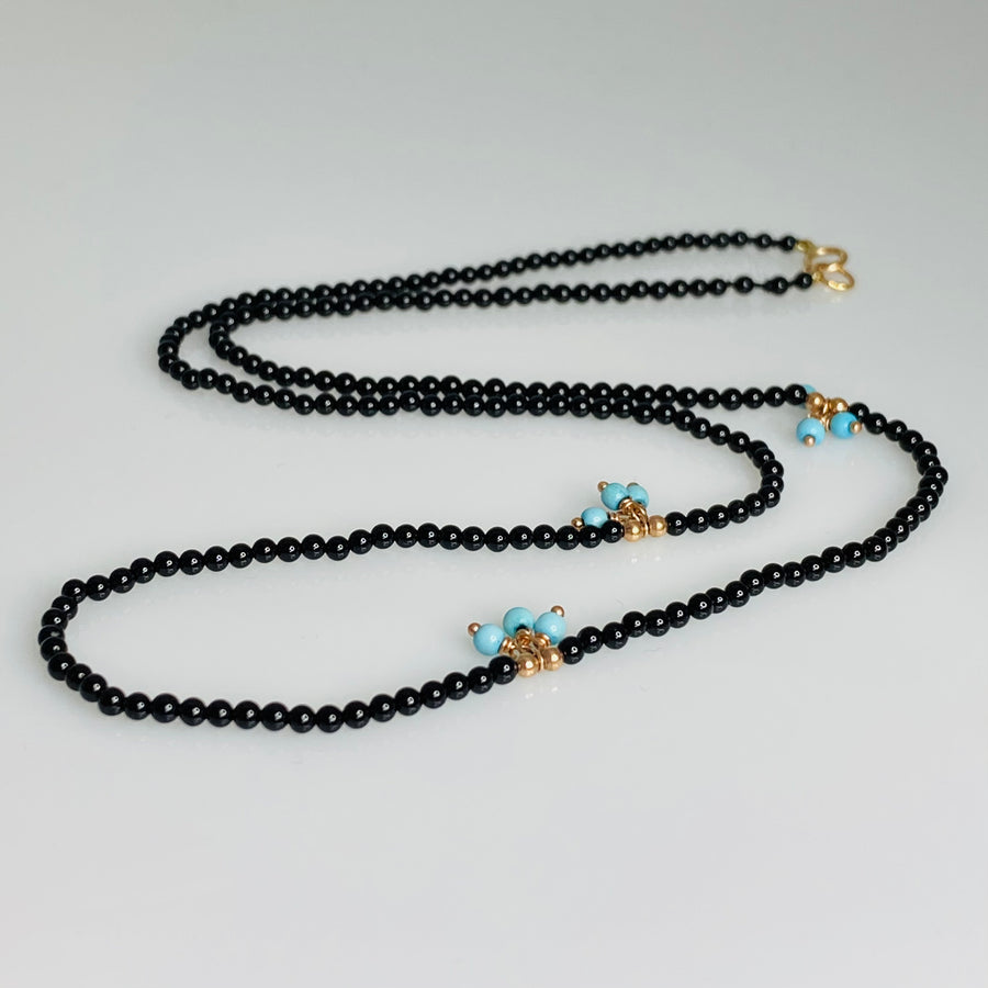 14K Rose Gold Black Onyx/Turquoise Necklace