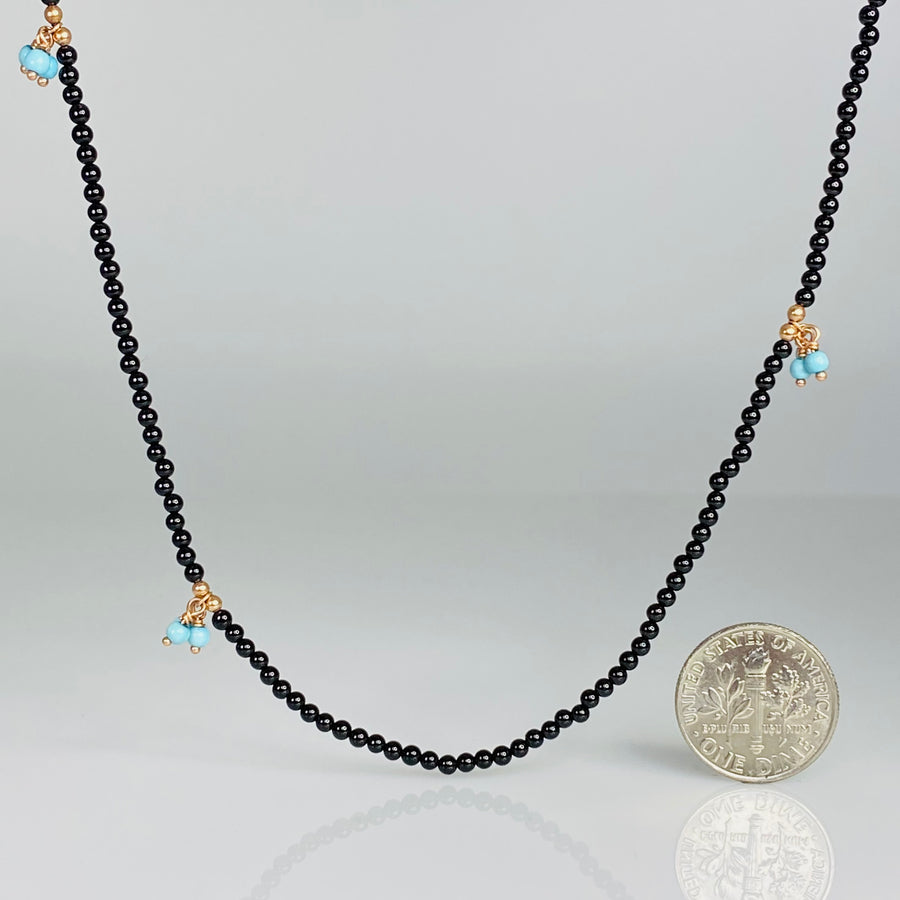14K Rose Gold Black Onyx/Turquoise Necklace