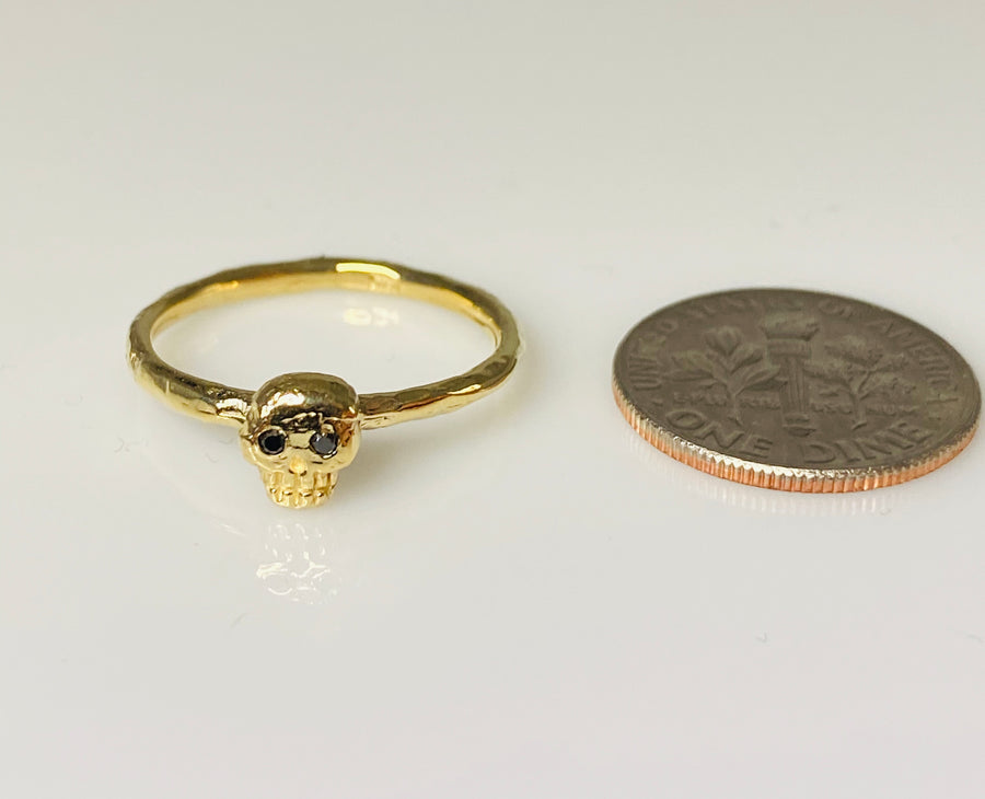 14K Yellow Gold Black Diamond Skull Ring