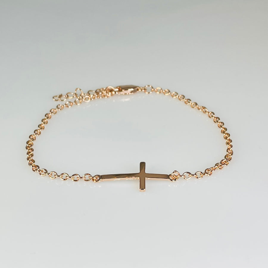 Rose Gold Sideways Cross Bracelet