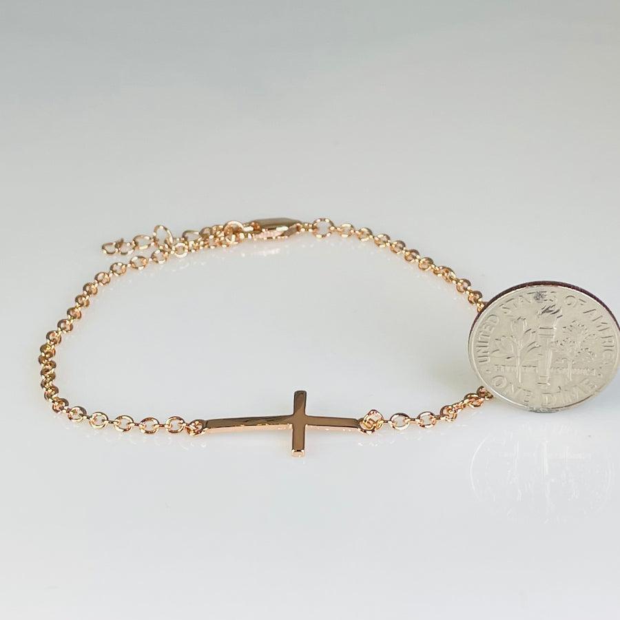 Rose Gold Sideways Cross Bracelet