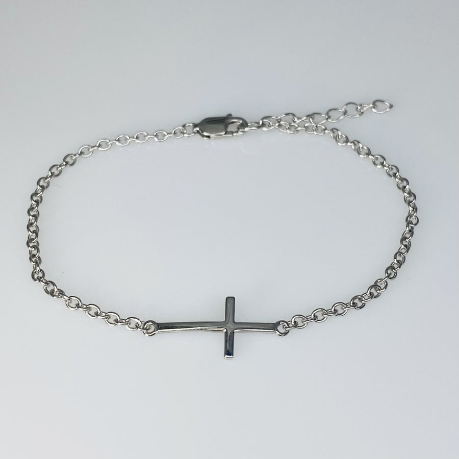 Silver Sideways Cross Bracelet
