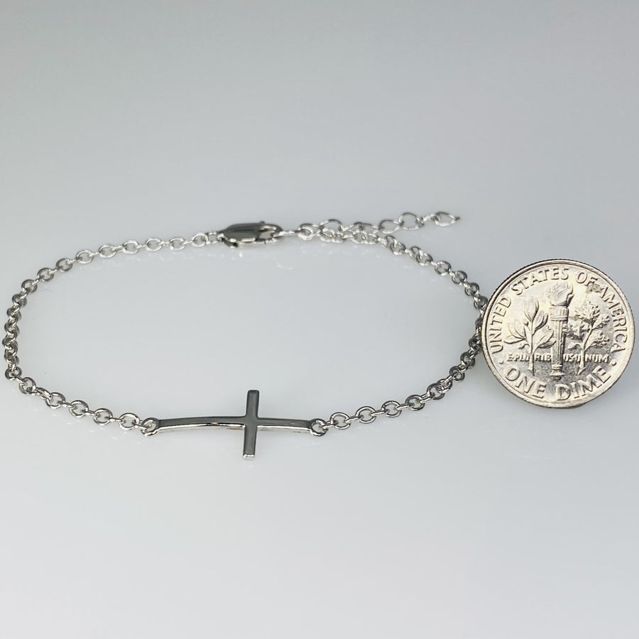 Silver Sideways Cross Bracelet