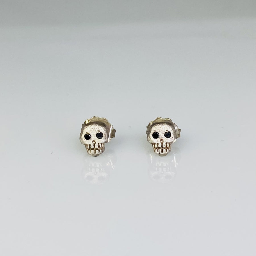 Silver Black Diamond Skull Earrings