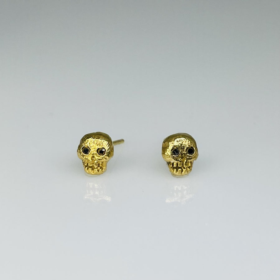 Gold Plated Black Diamond Skull Earrings