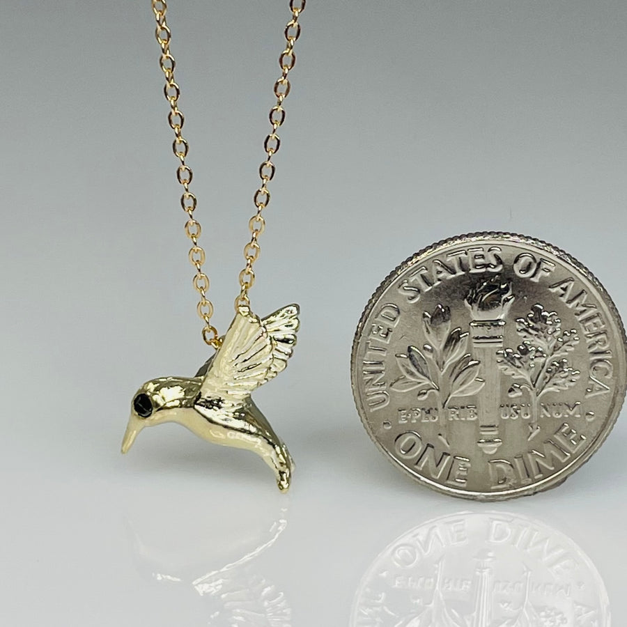 14K Yellow Gold Hummingbird Necklace