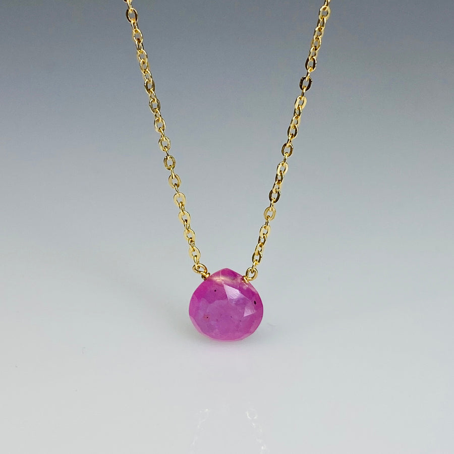 14K Yellow Gold Pink Sapphire Necklace 7mm