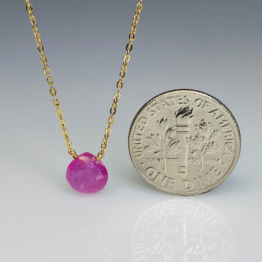 14K Yellow Gold Pink Sapphire Necklace 7mm