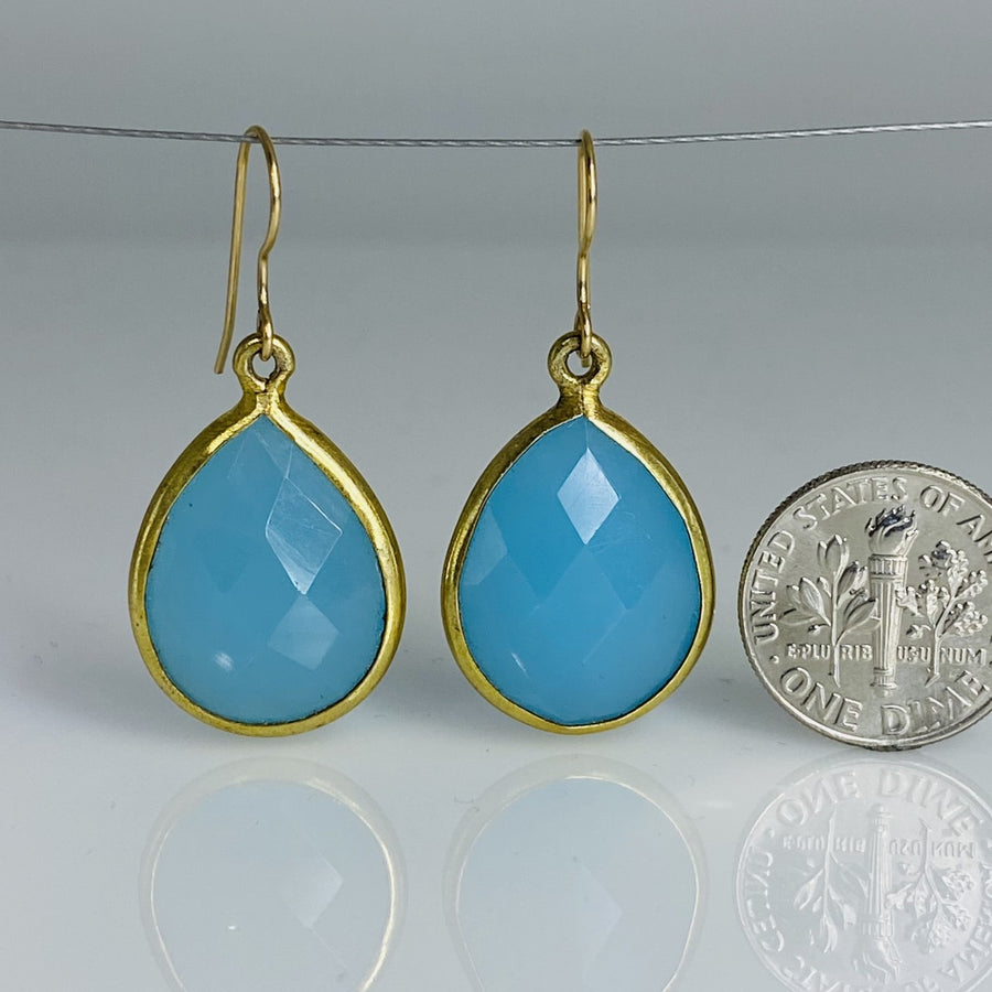 Bezel Set Blue Chalcedony Drop Earrings 17x25mm