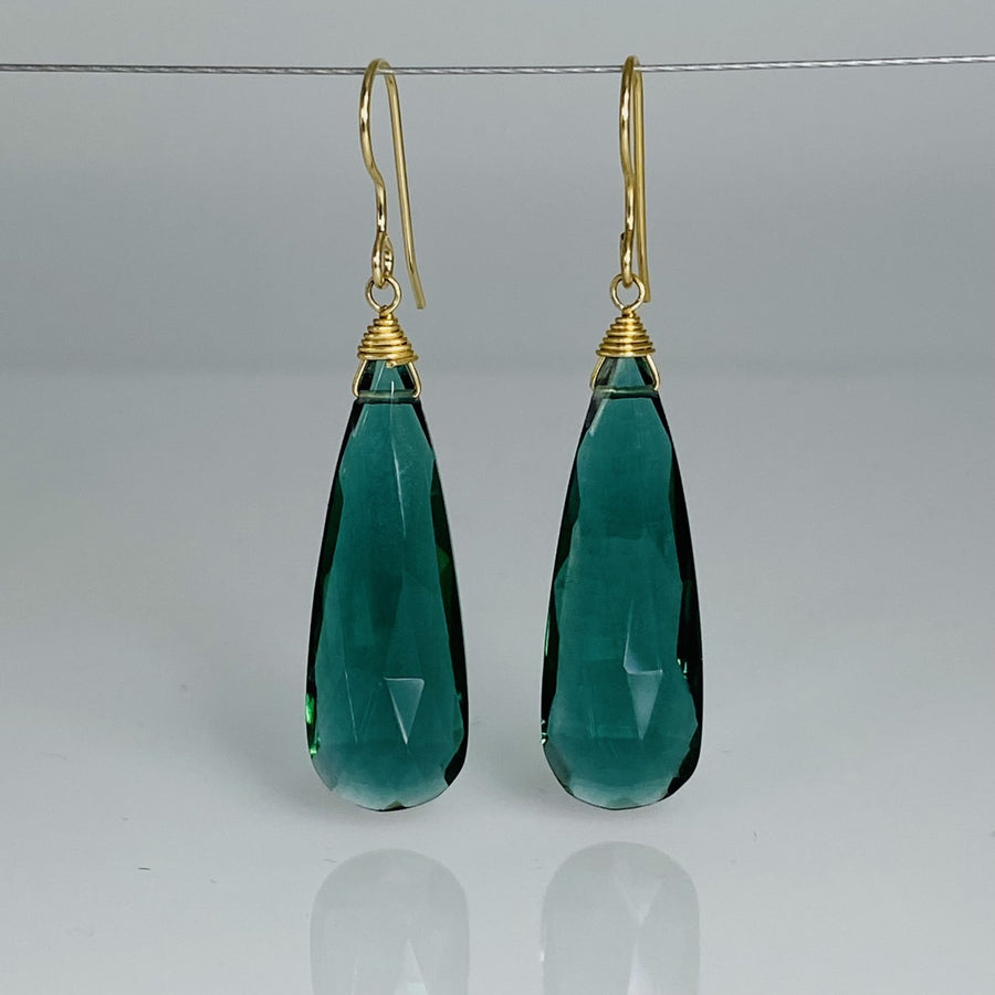 Elongated Emerald Hydro Quartz Earrings 10x30mm