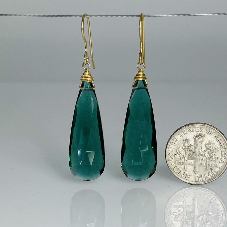 Elongated Emerald Hydro Quartz Earrings 10x30mm