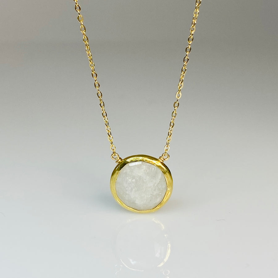 Rainbow Moonstone Bezel Necklace