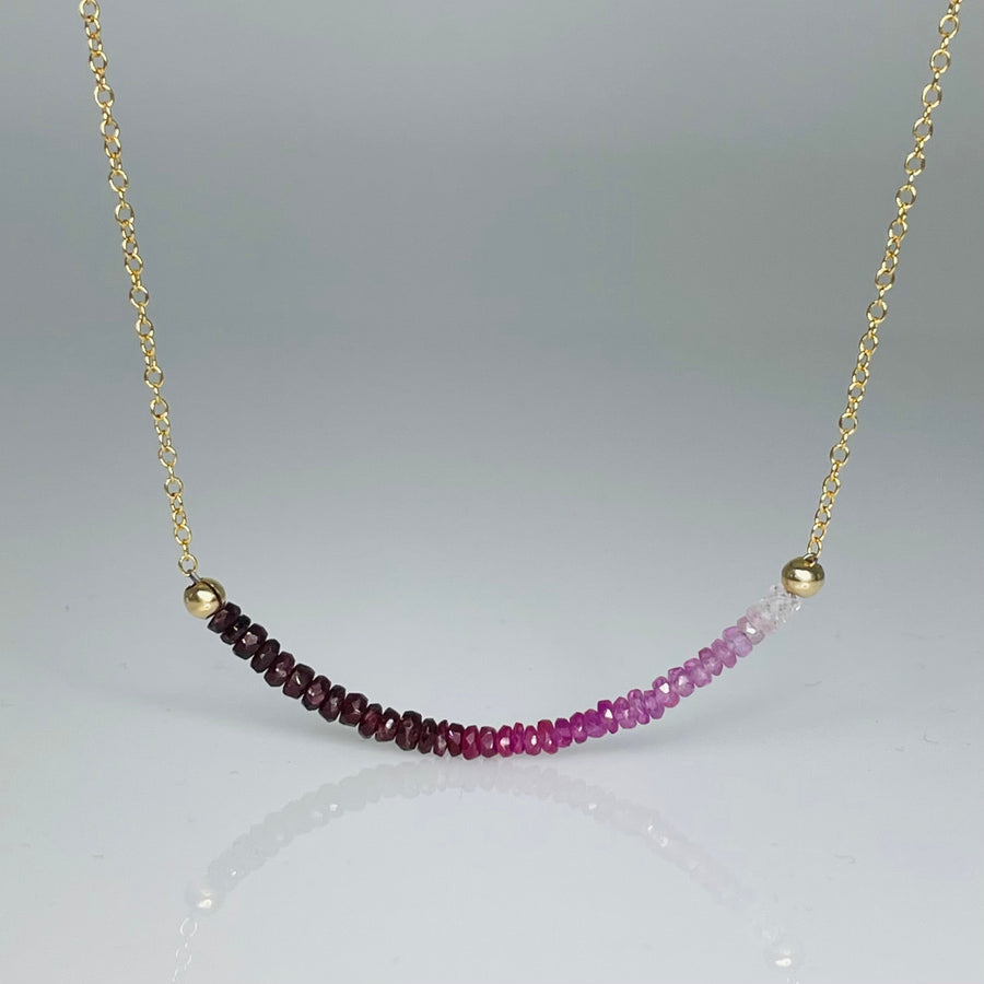 Ruby/Pink Sapphire Graduated 2" Bar Necklace