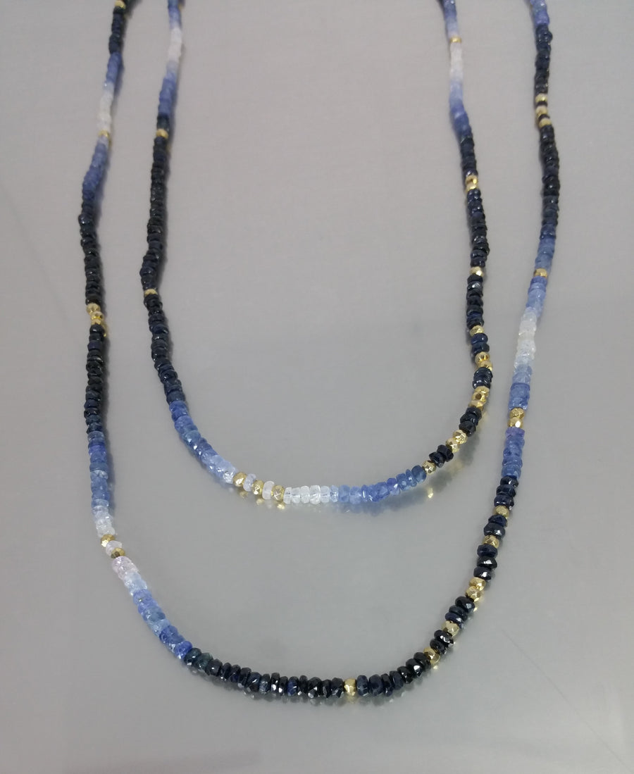 White and Blue Sapphire and Gold Pyrite Necklace