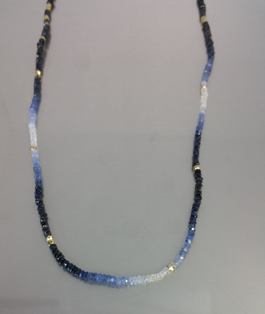 White and Blue Sapphire and Gold Pyrite Necklace