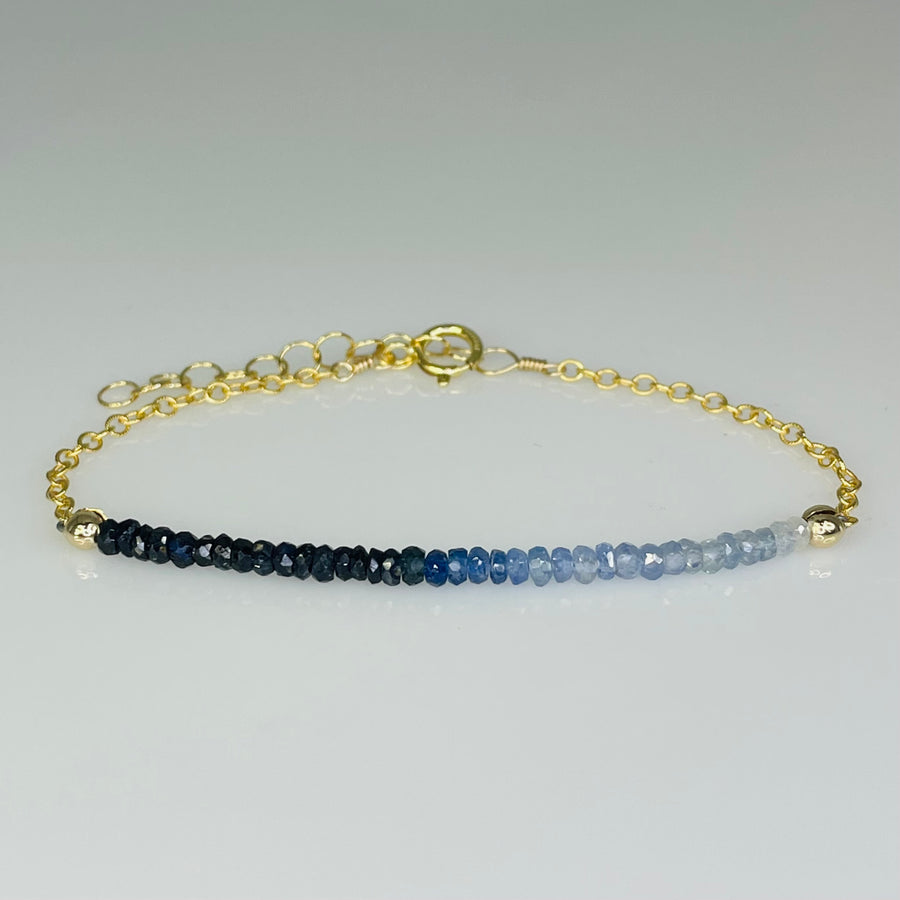 Blue and White Sapphire 2" Bar Bracelet