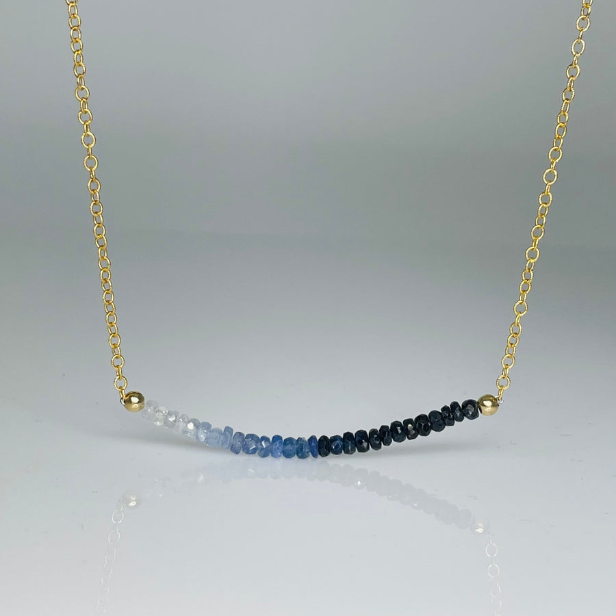 Blue and White Sapphire Bar Necklace