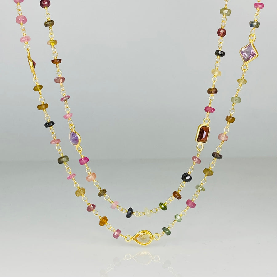 Multi Color Tourmaline Necklace 45"