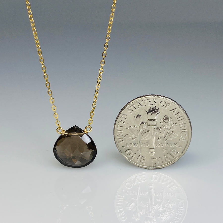 14K Yellow Gold Smoky Quartz Necklace 10mm