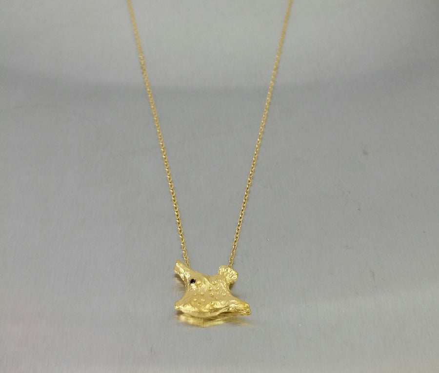14K Yellow Gold Black Diamond Longhorn Cowfish Pendant