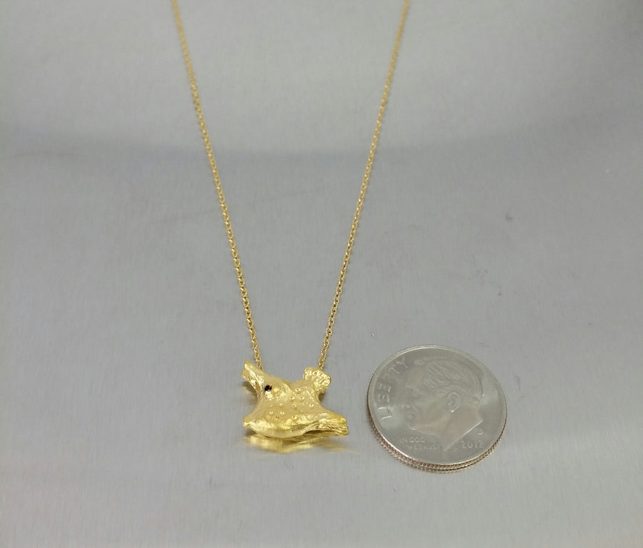 14K Yellow Gold Black Diamond Longhorn Cowfish Pendant