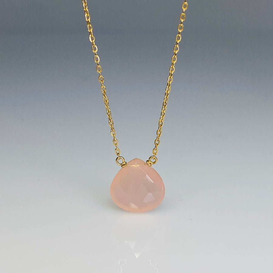 14K Yellow Gold Pink Chalcedony Necklace 10mm