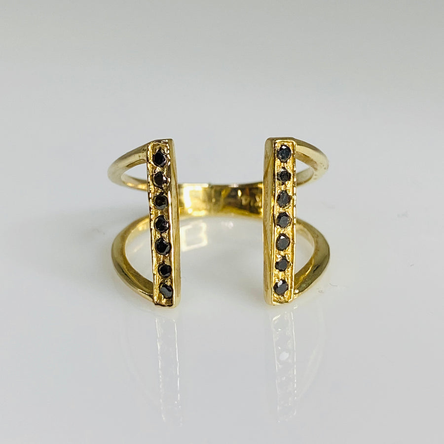 14K Yellow Gold Black Diamond Cuff Ring 0.15ct