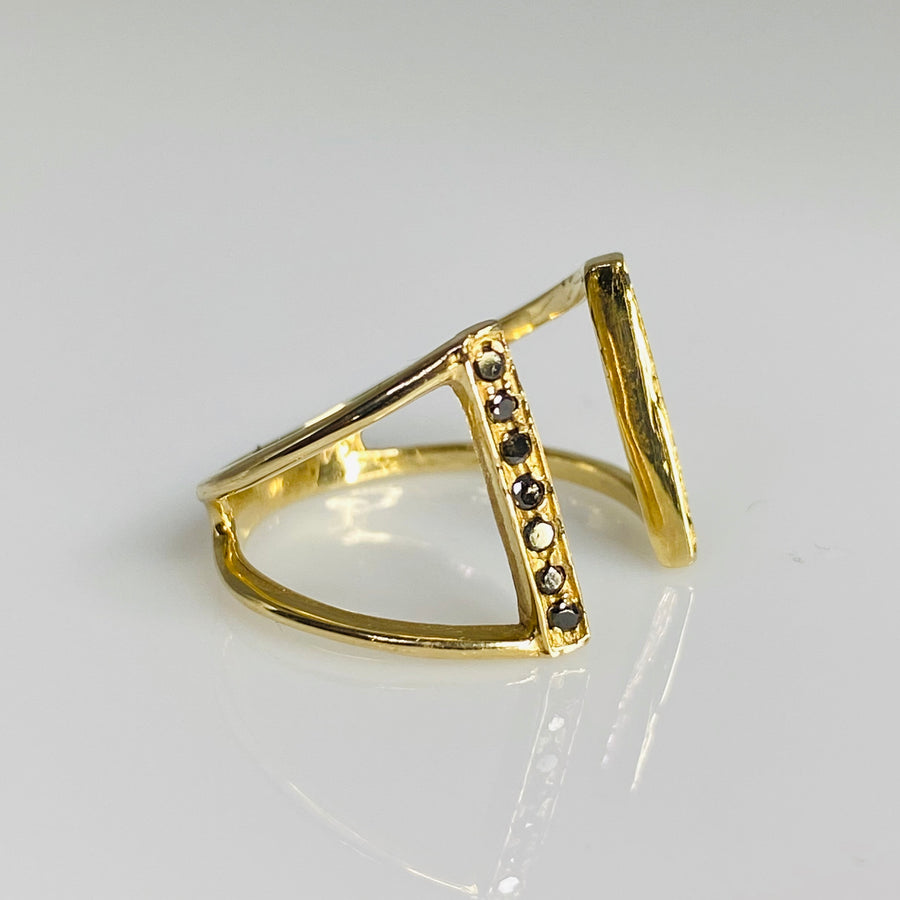 14K Yellow Gold Black Diamond Cuff Ring 0.15ct