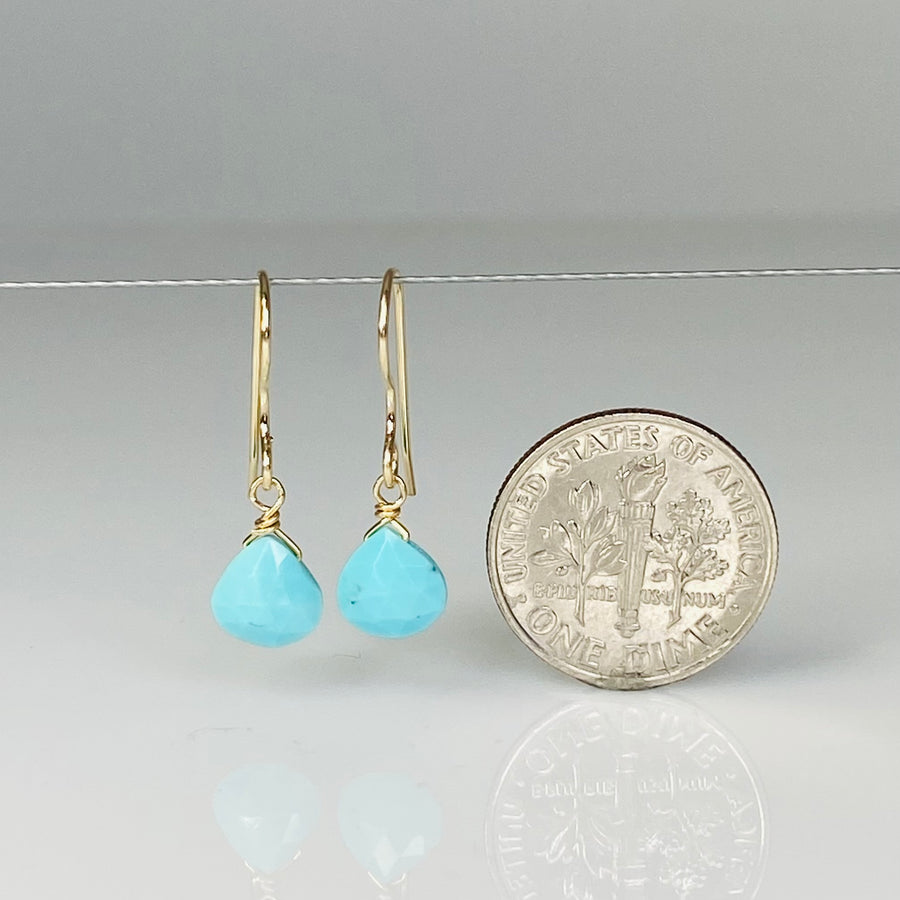 14K Yellow Gold Turquoise Teardrop Earrings 6mm