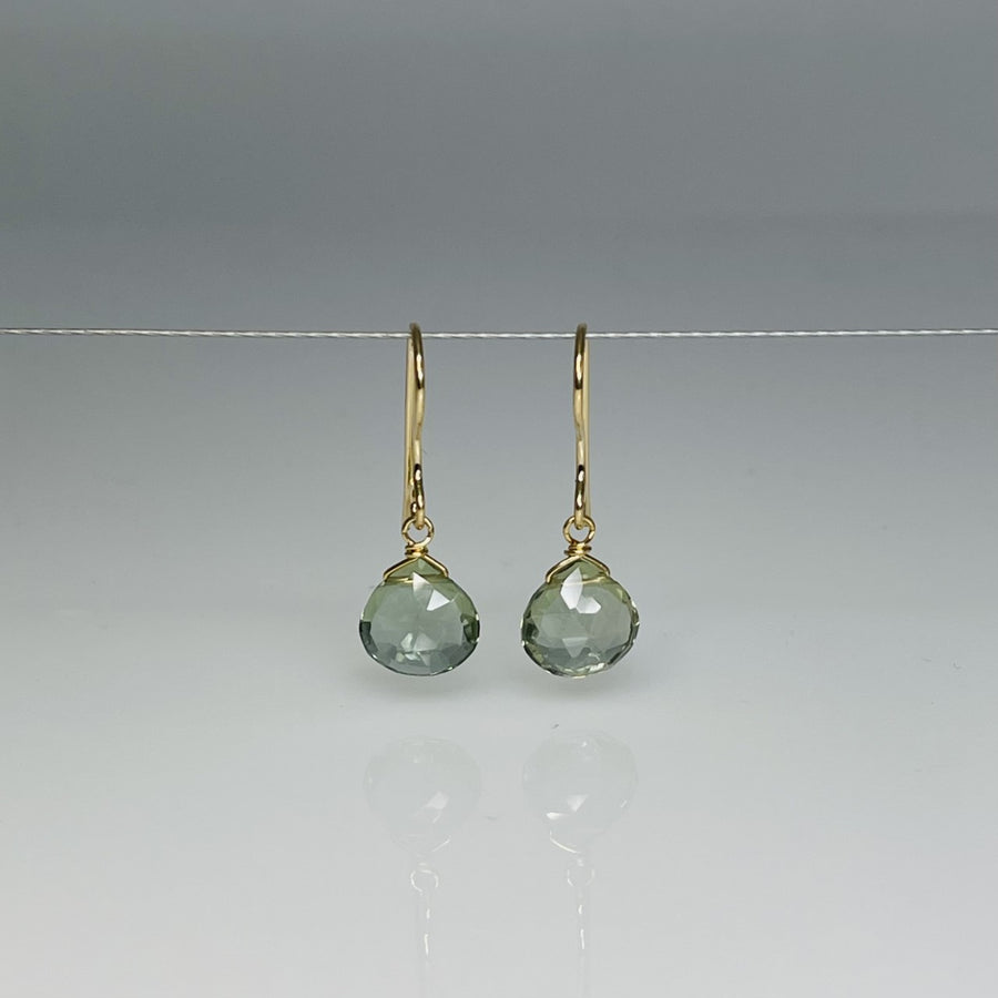 14K Yellow Gold Light Green Hydro Quartz Earrings