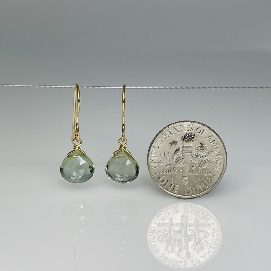 14K Yellow Gold Light Green Hydro Quartz Earrings