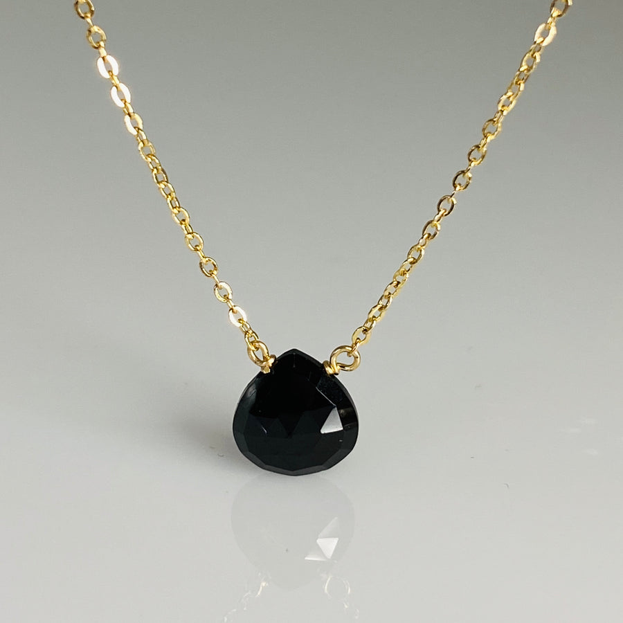 14K Yellow Gold Black Spinel Necklace 10x10mm