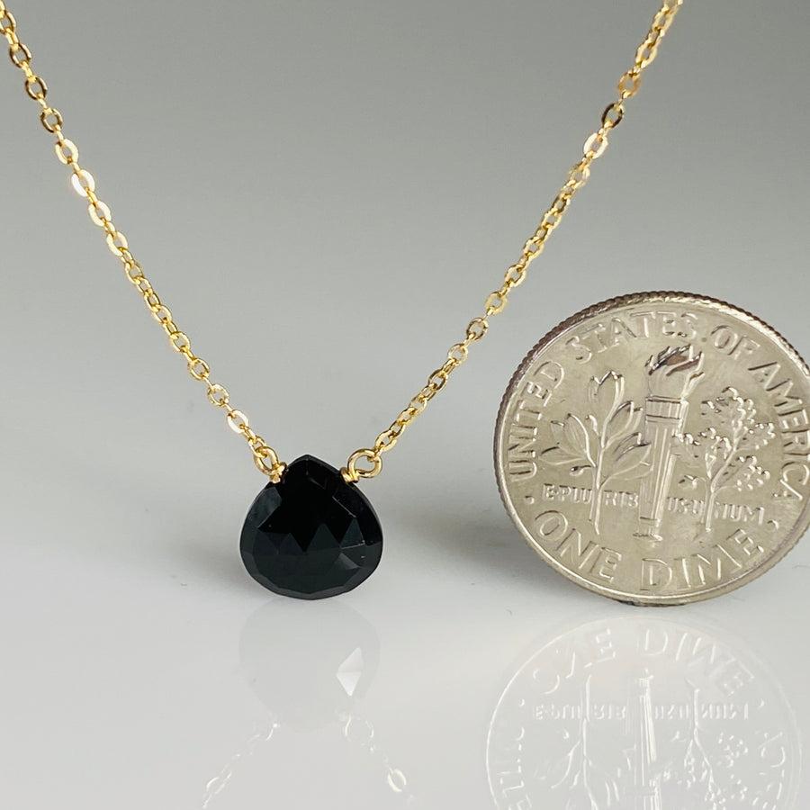 14K Yellow Gold Black Spinel Necklace 10x10mm
