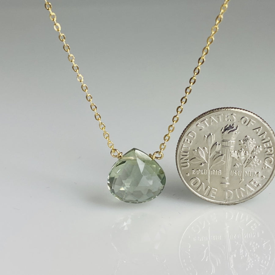 14K Yellow Gold Light Green Hydro Quartz Necklace 10mm