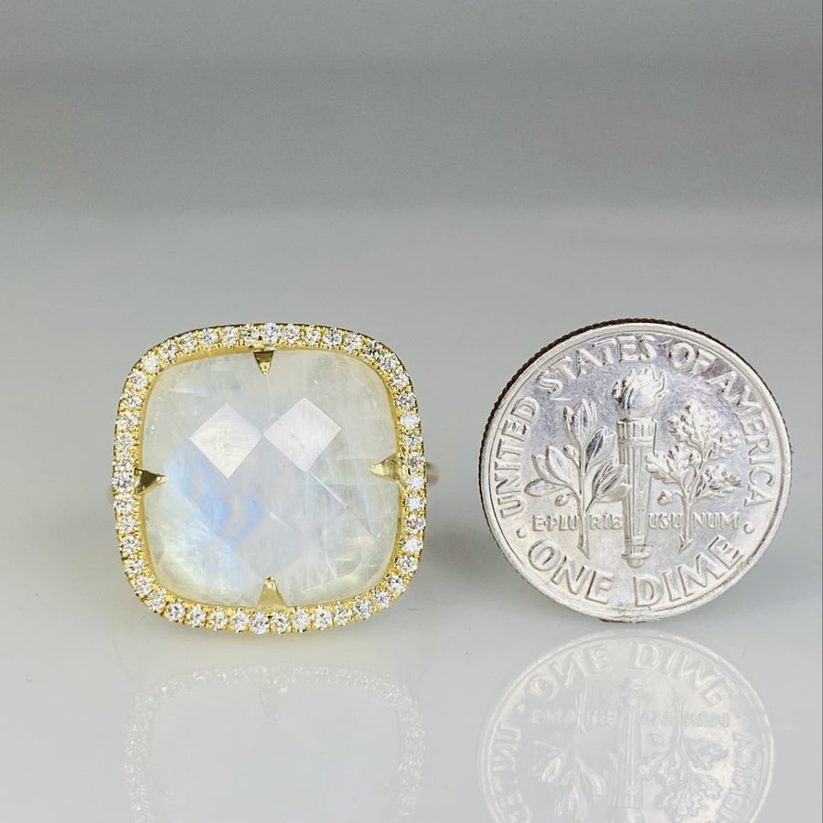14K Yellow Gold Rainbow Moonstone Diamond Ring 0.50ct