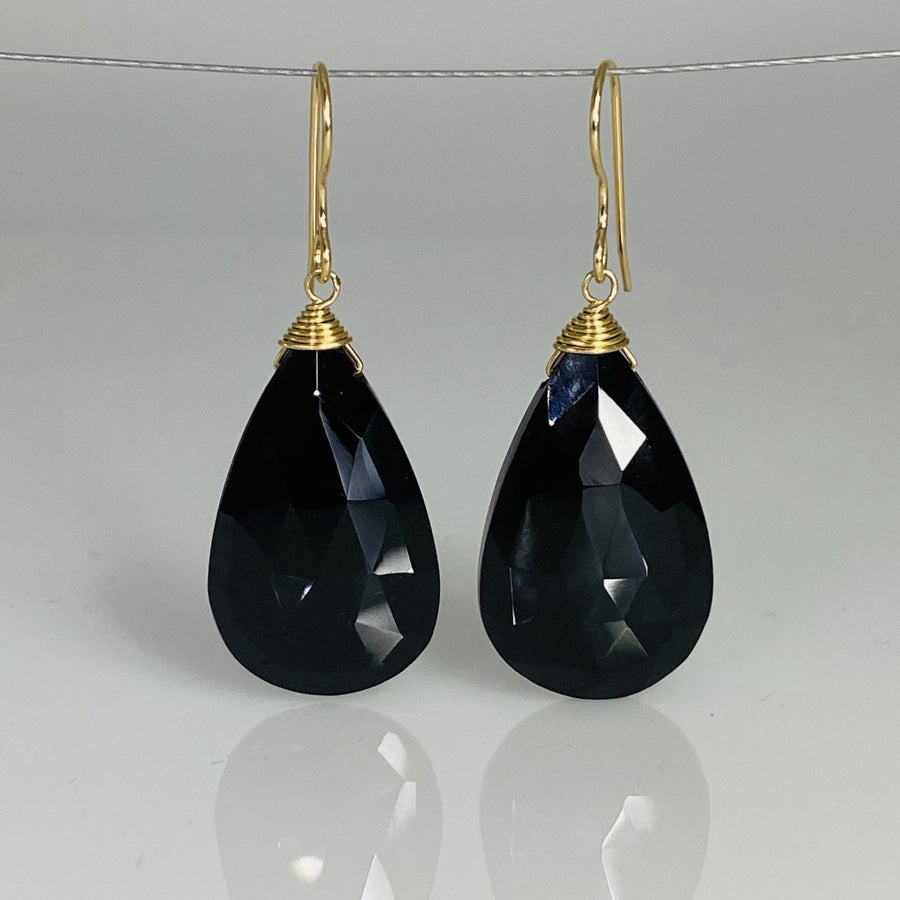 Black Spinel Drop Earrings 13x25mm