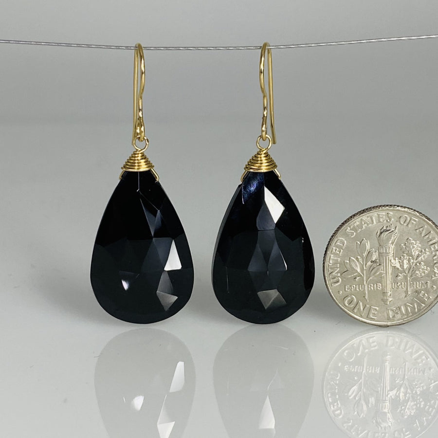 Black Spinel Drop Earrings 13x25mm