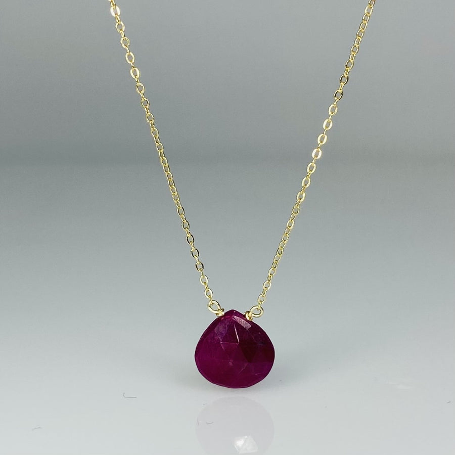 14K Yellow Gold Ruby Necklace 10mm