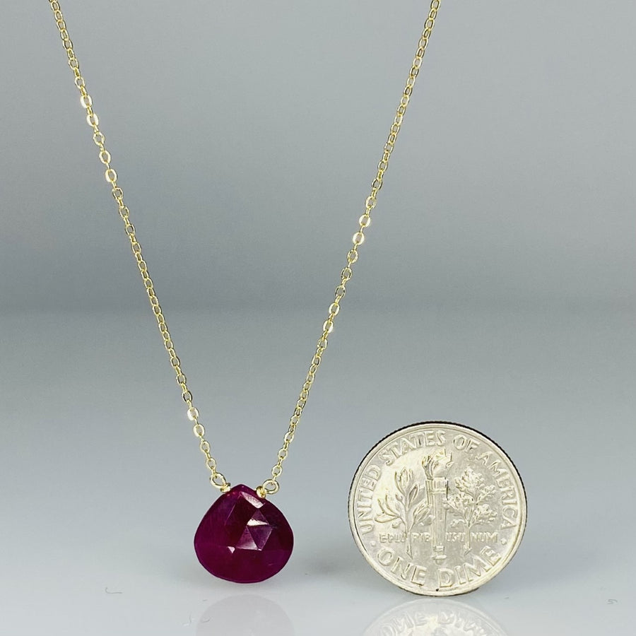 14K Yellow Gold Ruby Necklace 10mm