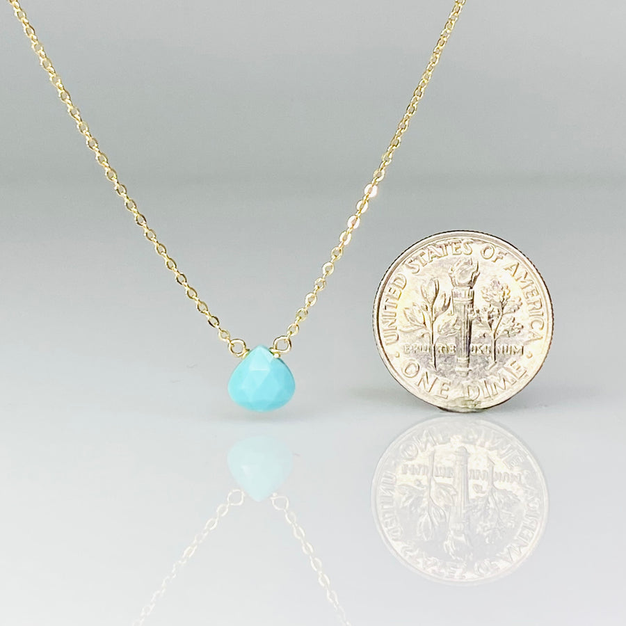 14K Yellow Gold Turquoise Drop Necklace 6mm