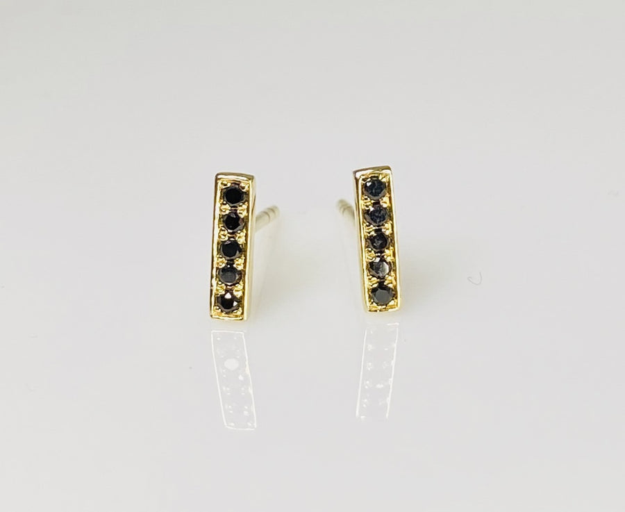 14K Yellow Gold Black Diamond Bar Earrings 0.11ct