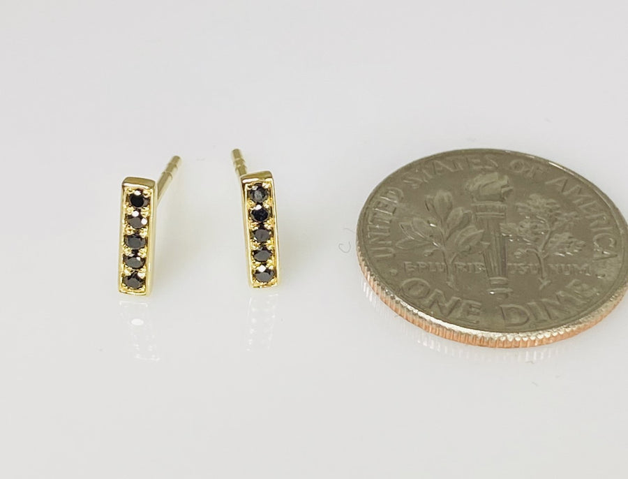 14K Yellow Gold Black Diamond Bar Earrings 0.11ct
