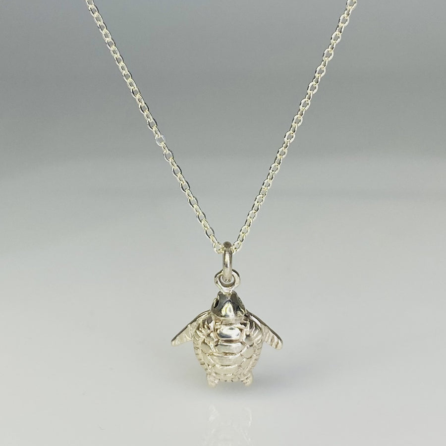 Sterling Silver Black Diamond Turtle Necklace