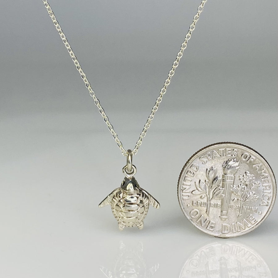 Sterling Silver Black Diamond Turtle Necklace