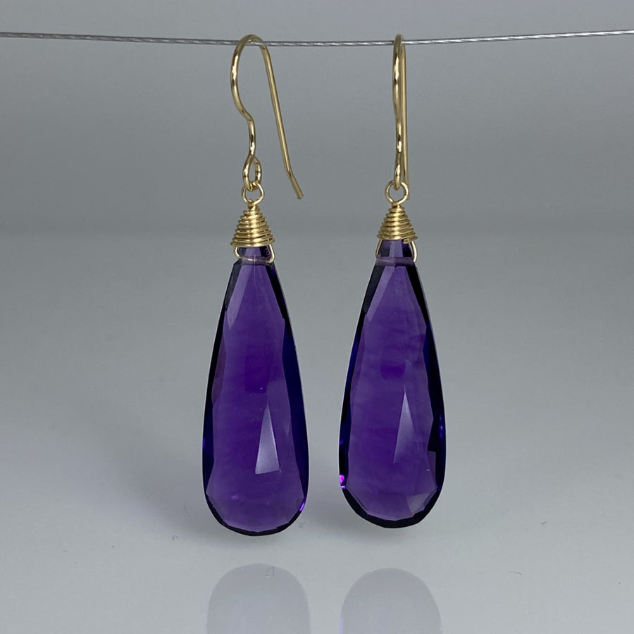 Purple Quartz Teardrop Earrings 10x30mm