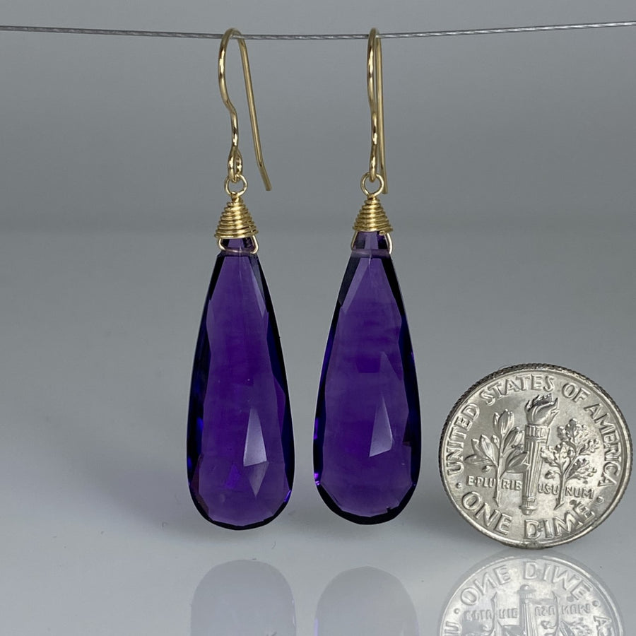 Purple Quartz Teardrop Earrings 10x30mm